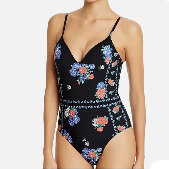 TORY BURCH Tea Rose Heirloom Stripe Floral Print One Piece Swimsuit - Picture 7 of 15